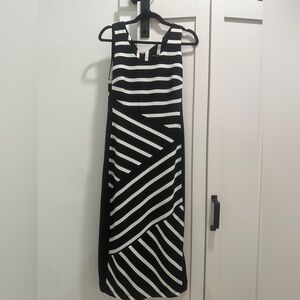Karen Millen Black and White Striped Midi Dress